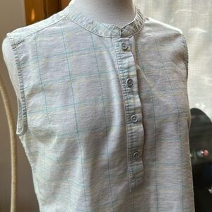 Stio Sleeveless Plaid Button Henley in Light Gray and Mint